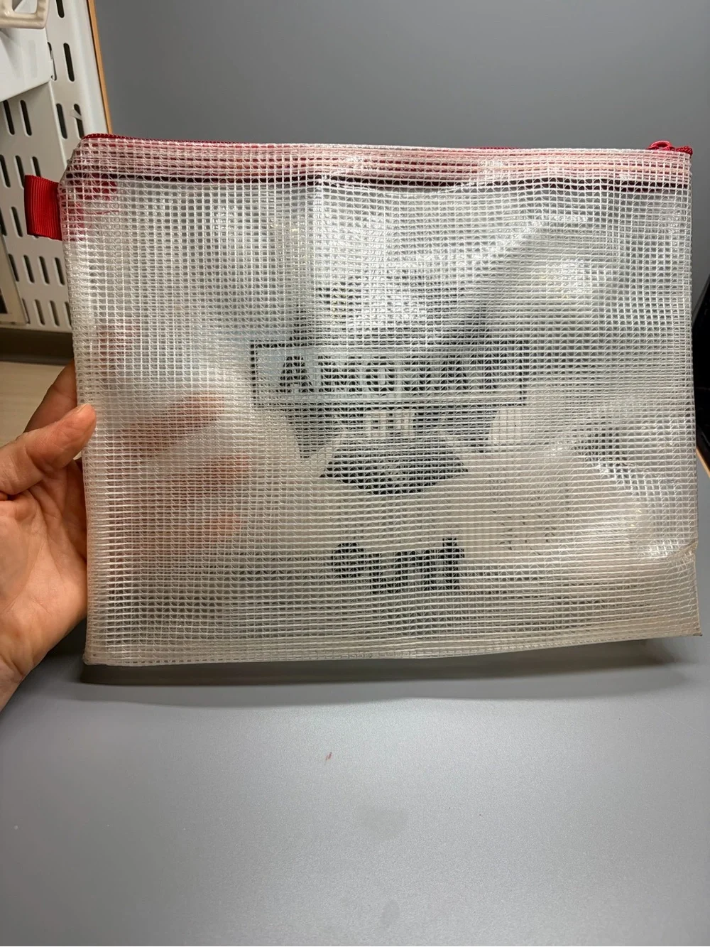 Tacoma Clear Mesh Cosmetic Pouch with Red Trim